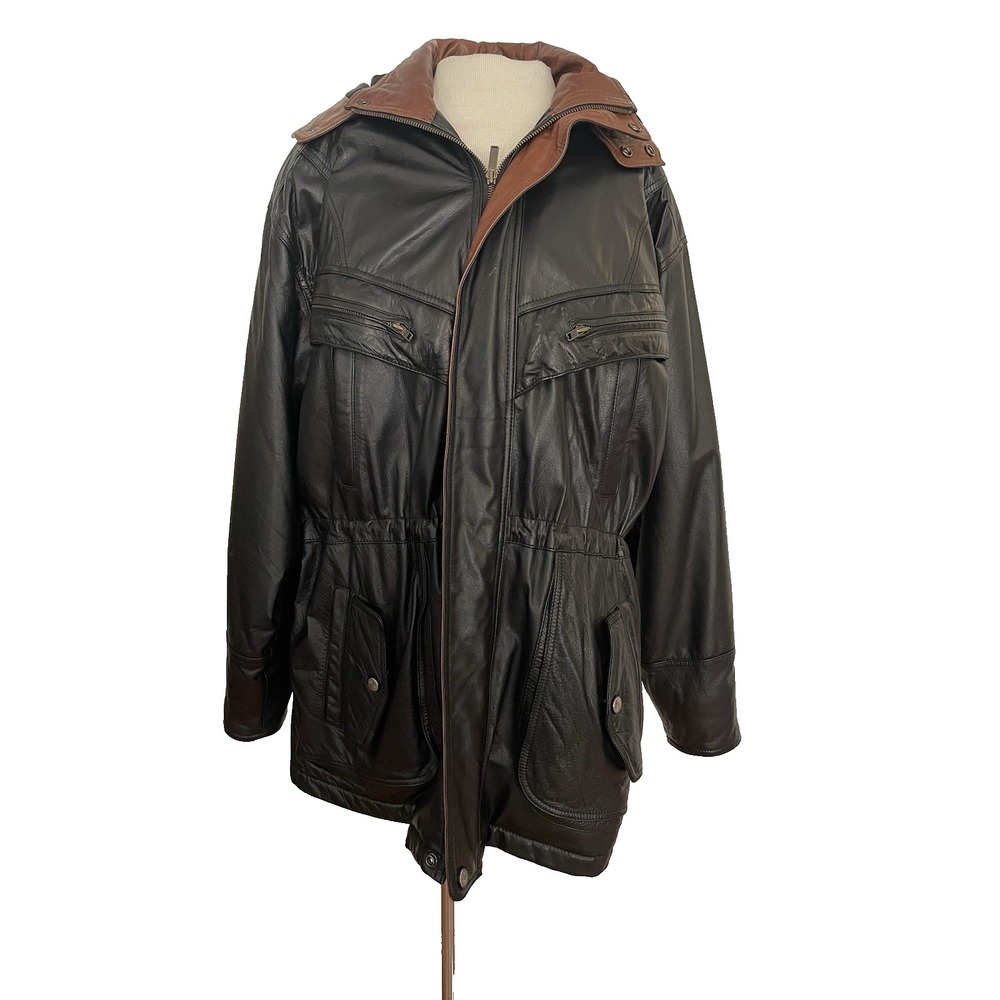 Vintage‎ Wilson's Men's Black Leather Thinsulate Hooded Jacket (1990s)